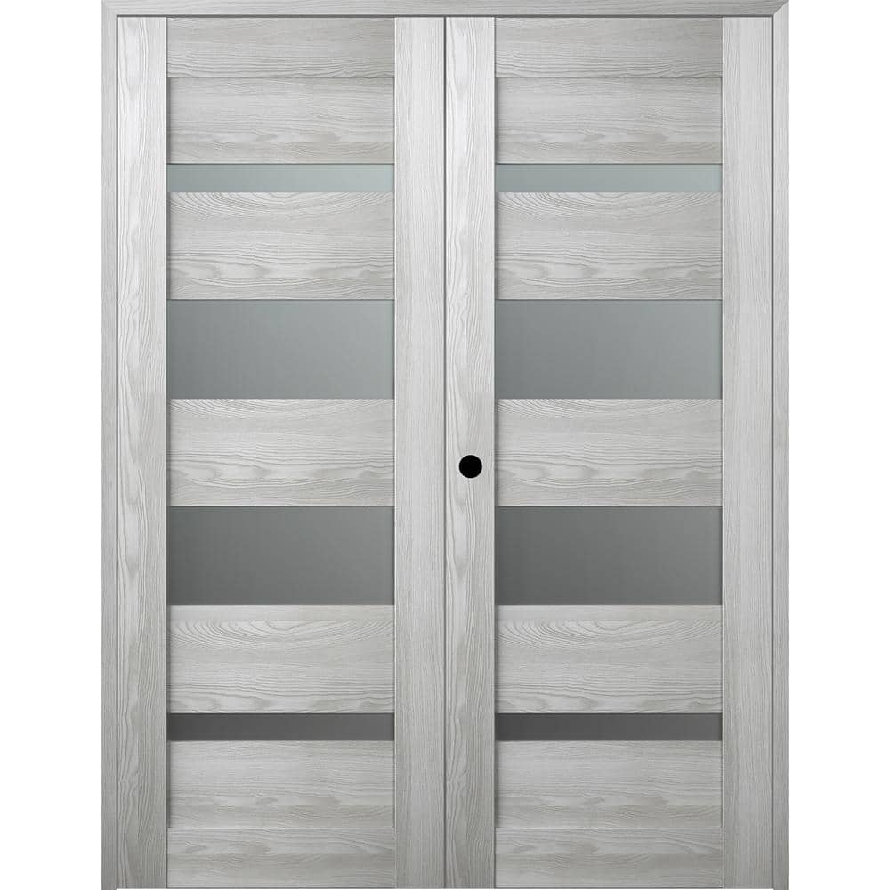 Avon Dark Brown and Frosted Glass Paneled Double Door