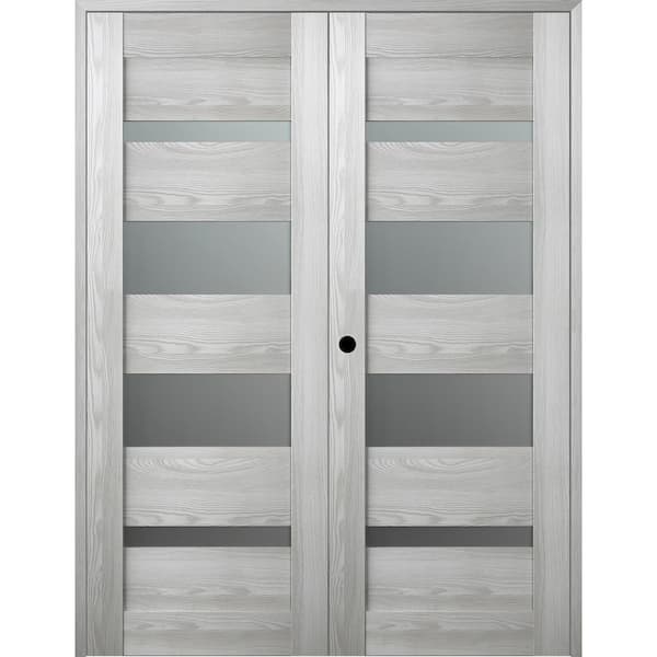 Belldinni Vona 64 in. x 84 in. Right Hand Active 5-Lite Frosted Glass Ribeira Ash Wood Composite Double Prehung Interior Door