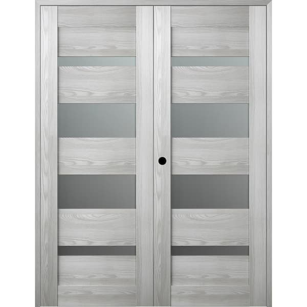 Belldinni Vona 07- 64 in. x 96 in. Right Hand Active 5-Lite Frosted Glass Ribeira Ash Wood Composite Double Prehung Interior Door