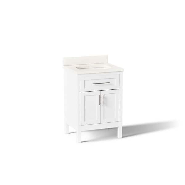 Hadron 24 in. Single Sink Freestanding White Bath Vanity with White Quartz Top Assembled