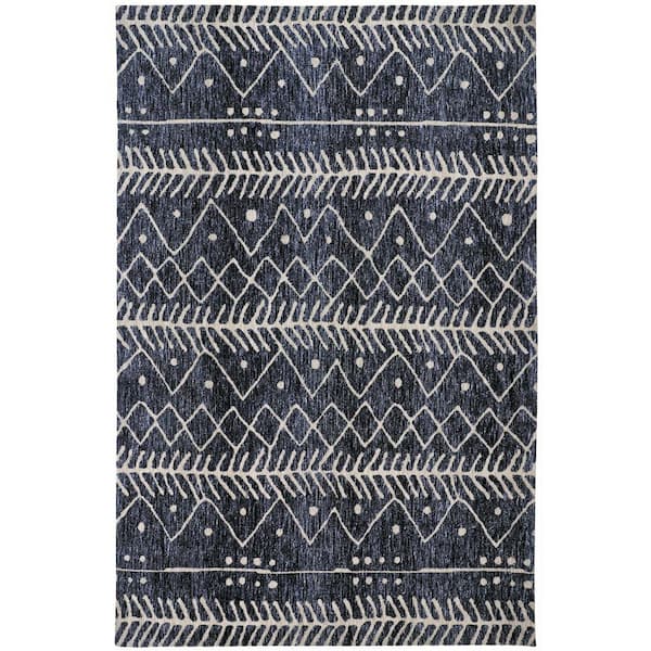 HomeRoots 10 x 13 Blue and Ivory Striped Area Rug