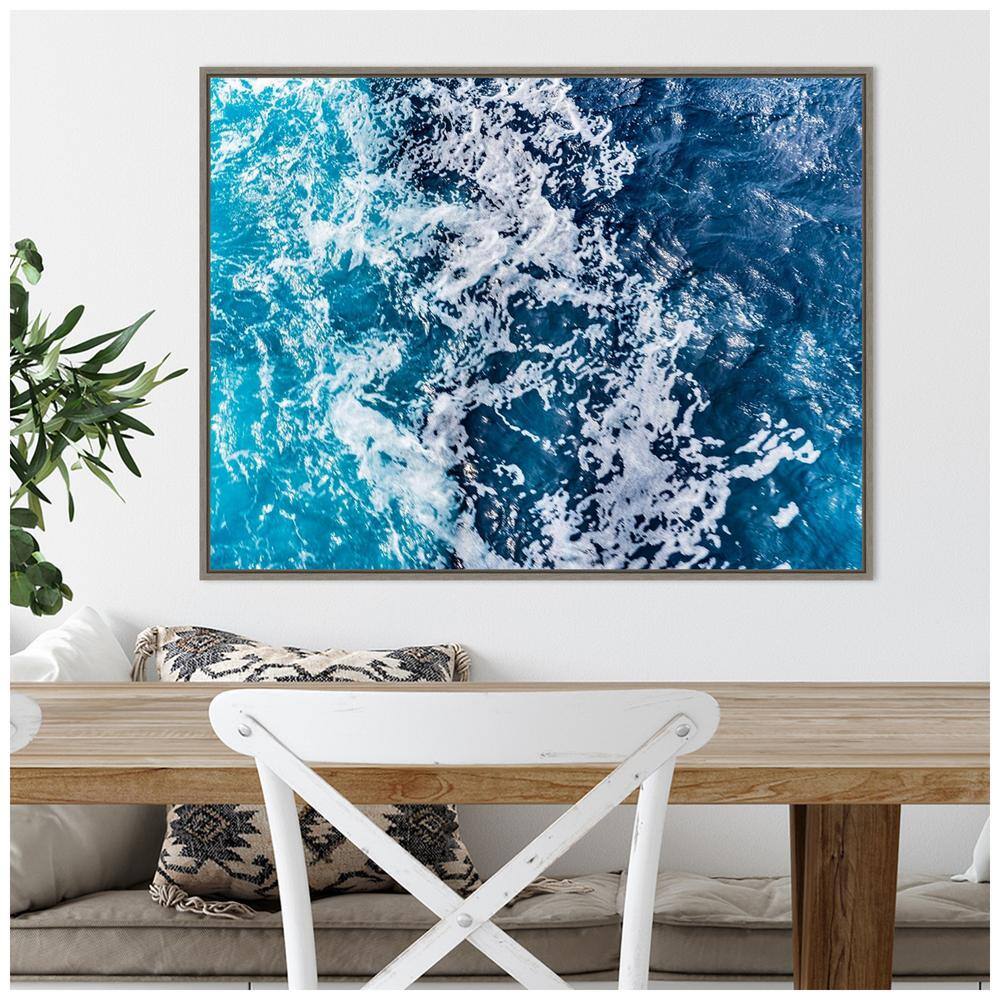 Turbulent Tasman Sea V Abstract Canvas Print with Greywash Frame