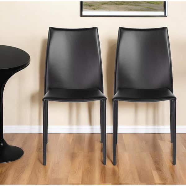 HomeRoots Premium All Black Leather Match Stacking Side Chair (Set of 2)
