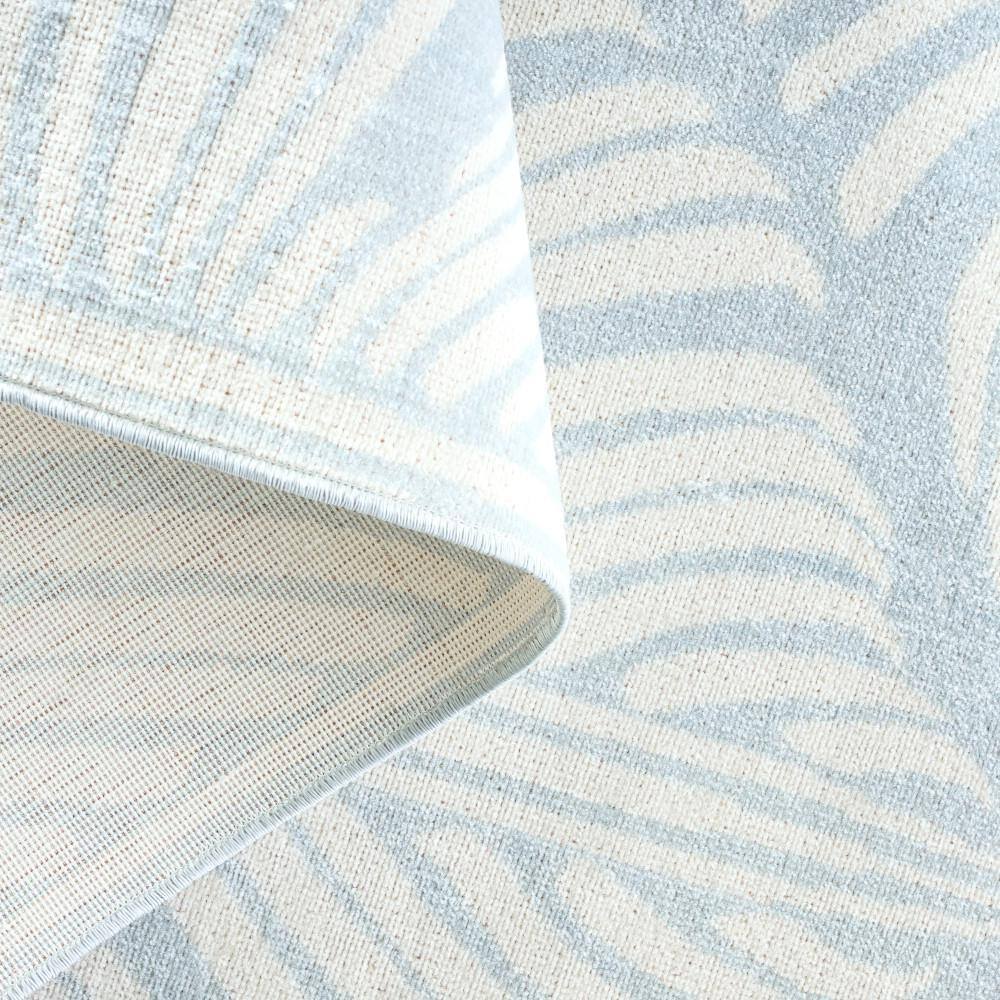 Lanai Blue and Ivory Palm Leaves Rectangular Area Rug