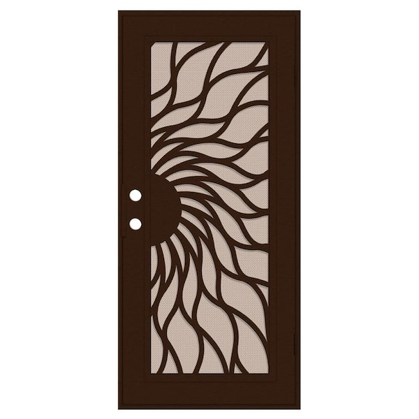 Sunfire 36 in. x 80 in. Left Hand/Outswing Copper Aluminum Security Door with Desert Sand Perforated Screen
