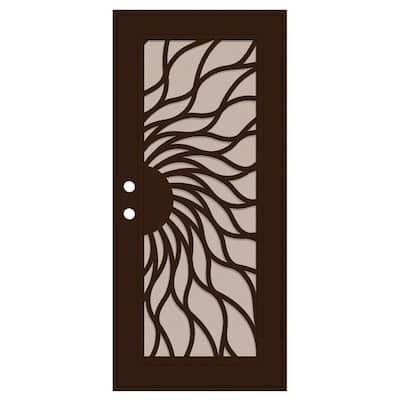 Sunfire 30 in. x 80 in. Left Hand/Outswing Copper Aluminum Security Door with Desert Sand Perforated Metal Screen