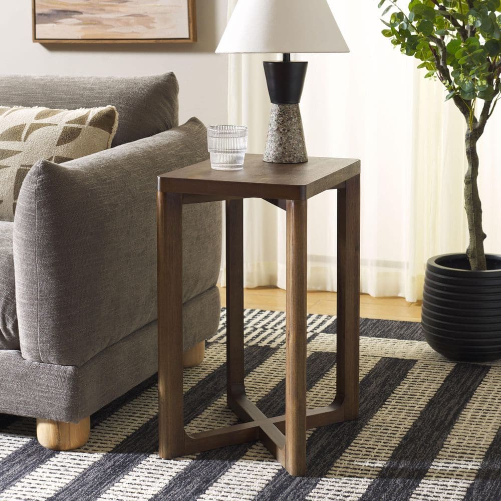 SAFAVIEH Akai 17.01 in. Walnut Square Wood End Table ACC2400A