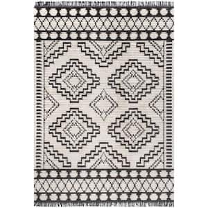 Janie Moroccan Diamond Soft Shag Fringe Beige Doormat 3 ft. x 5 ft. Indoor Area Rug