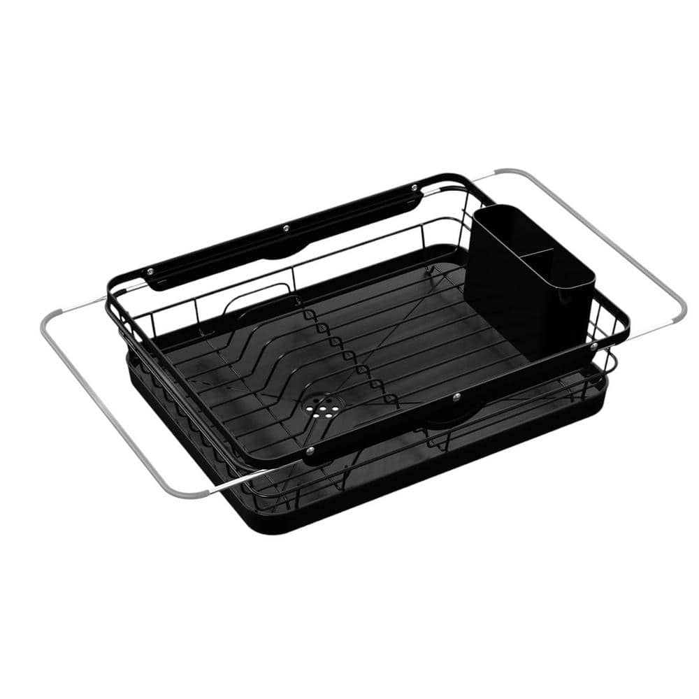 Black Stainless Steel Expandable Dish Drying Rack with Utensil Cup