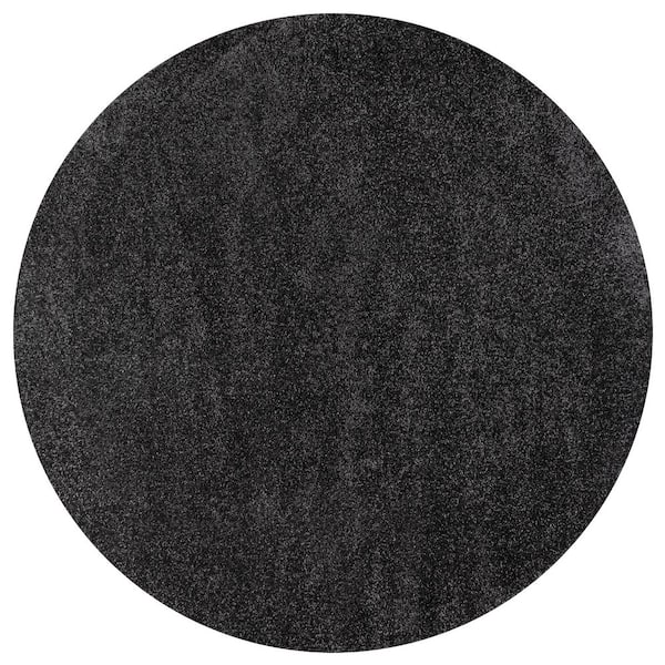Haze Solid Low-Pile Black 4 ft. Round Area Rug