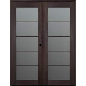 Vona 5 Lite 48 in.x 96 in. Left Hand Active Frosted Glass Veralinga Oak Wood Composite Double Prehung French Door
