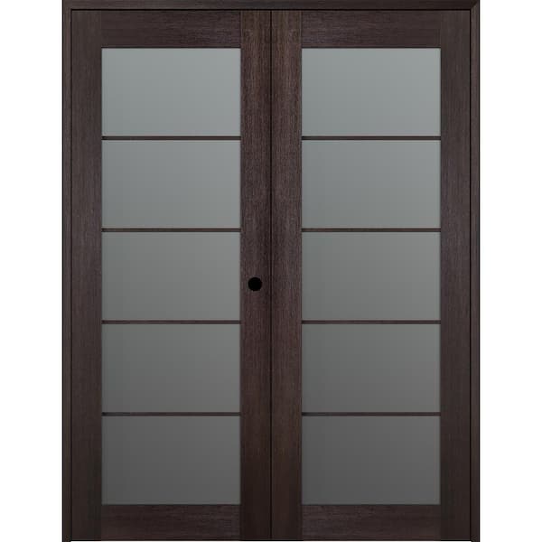 Belldinni Vona 5 Lite 72 In X 96 In Left Hand Active Frosted Glass Veralinga Oak Wood Composite