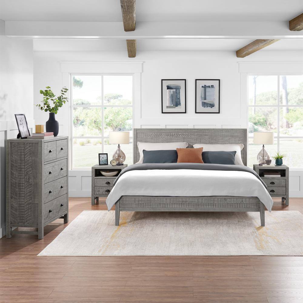 Arden 5-Piece Driftwood Gray Pine Wood King Bedroom Set