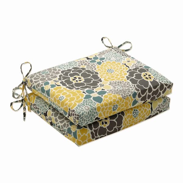 Pillow Perfect Floral 18.5 x 16 Outdoor Dining Chair Cushion in Blue/Tan (Set of 2)