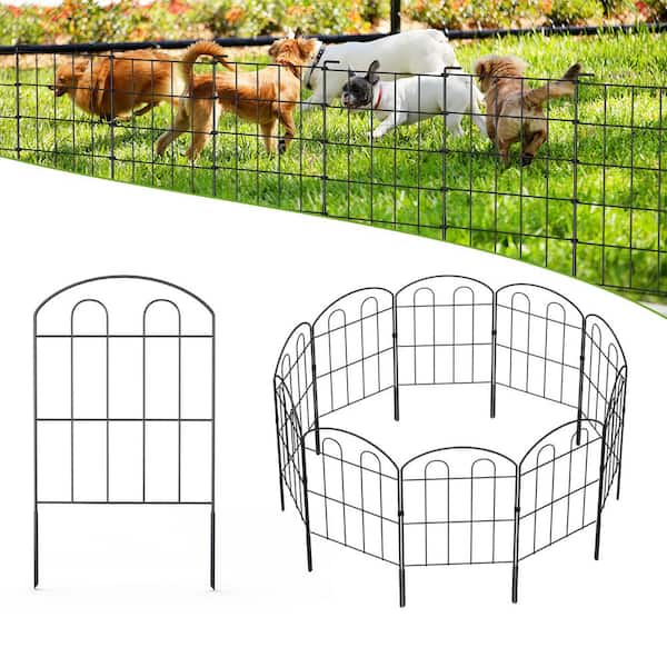 Oumilen 24 in. H x 13 in. W Metal, Double Door Garden Fence 10-Piece Set, Rustproof Arched