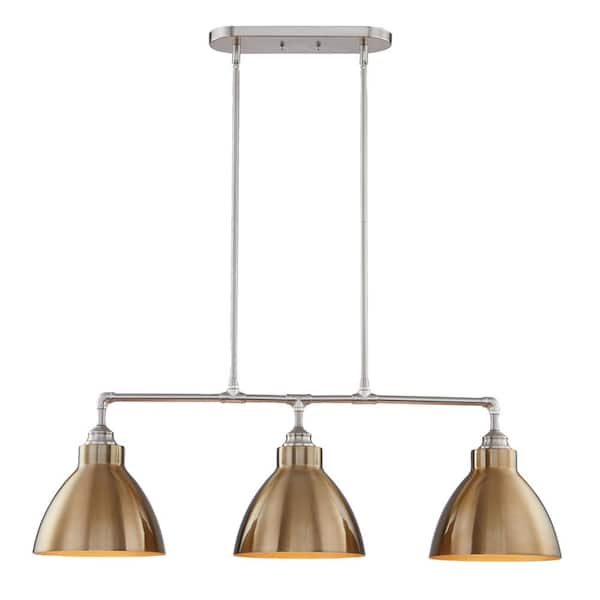 Unbranded Narbonne 10 in. 3-Light Island in Satin Nickel with Painted Gold Metal Shades Pendant Light