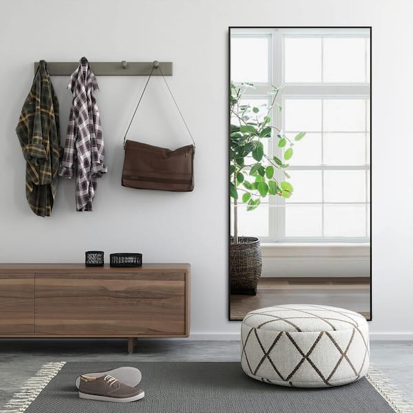 GOGEXX 22 in. W x 64.2 in. H Oversized Black Metal Modern Classic Full Length Standing Mirror Framed Rectangle Mirror