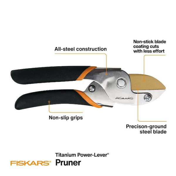 5/8 in. Cut Capacity Titanium Coated Steel Blade with Non-Slip Grip Anvil Hand Pruning Shears
