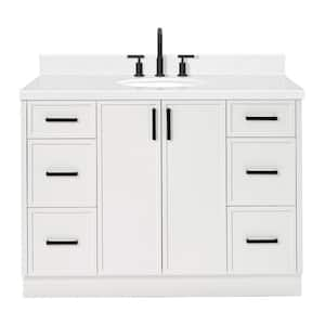 Kelly 48.25 in. W x 22 in. D x 36 in. H Single Sink Bath Vanity in White with Carrara White Quartz Top