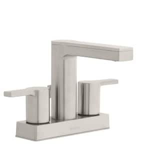 Modern Contemporary 4 in. Centerset 2-Handle Low-Arc Bathroom Faucet in Brushed Nickel