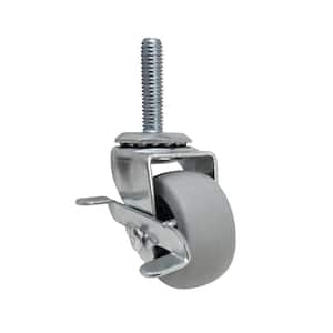 2 in. Gray Rubber Like TPR and Steel Swivel Threaded Stem Caster with Locking Brake and 80 lb. Load Rating