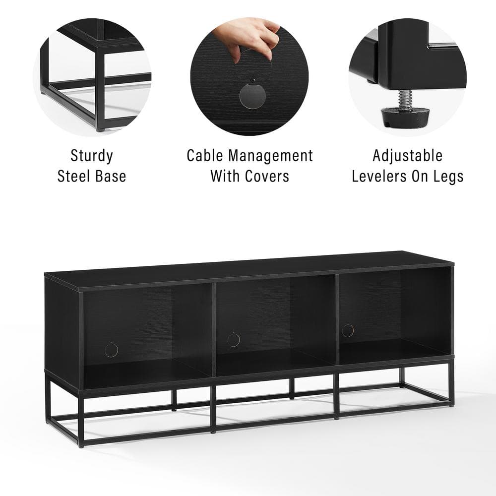 Black Steel Minimalist Media Console with Vinyl Storage