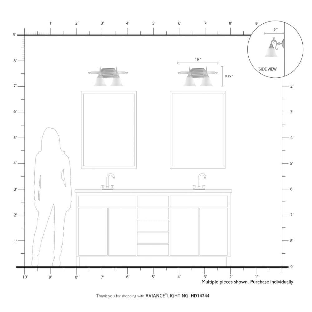 Polished Brass Traditional Bathroom Vanity Light with Bell Shades