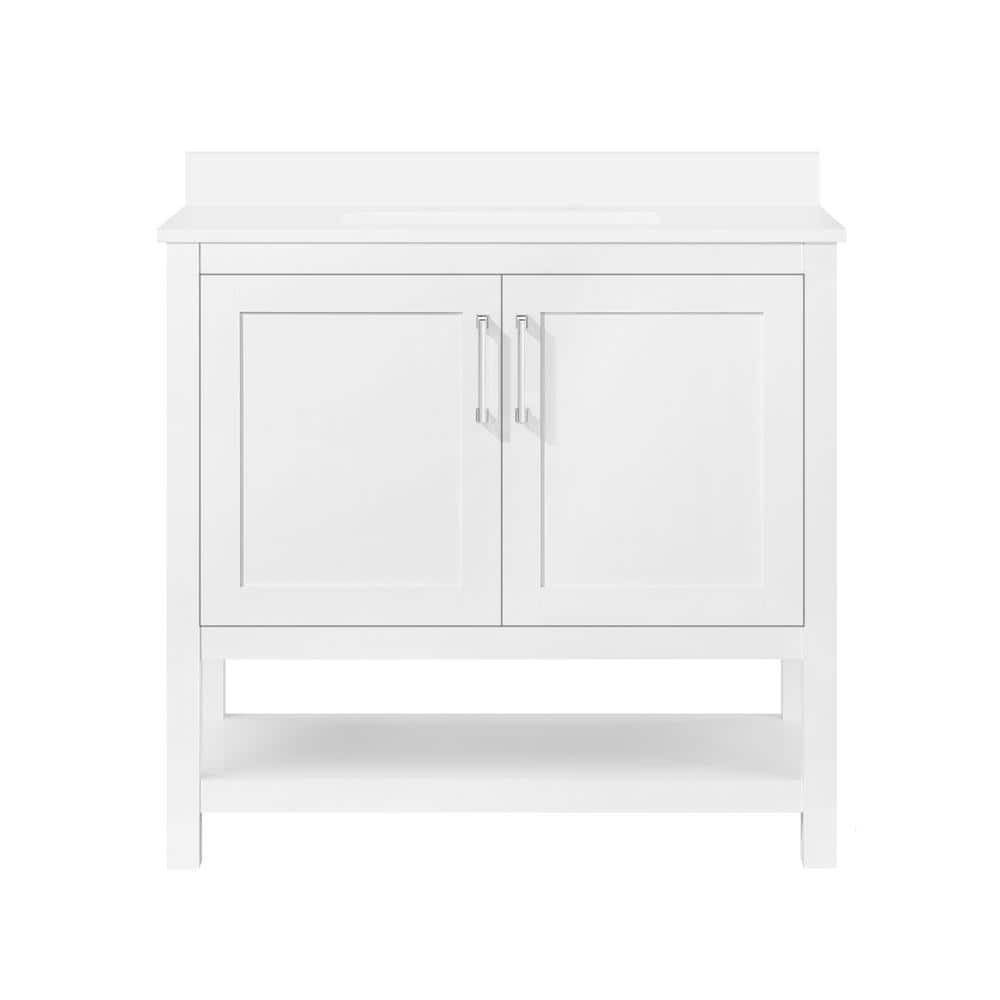 Vegas 36" Pure White Freestanding Bathroom Vanity with Marble Top