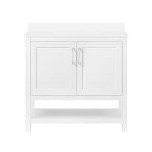 Vegas 36 in. W x 19 in. D x 34 in. H Single Sink Bath Vanity in White with White Engineered Stone Top