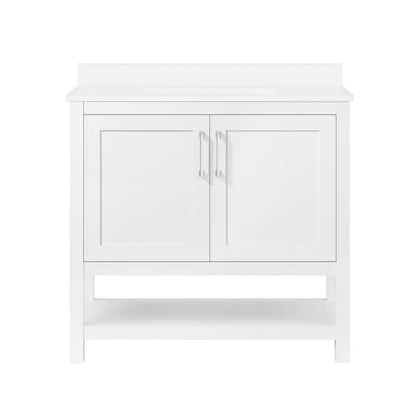 Vegas 36 in. Single Sink White Bath Vanity with White Engineered Stone Top (Assembled)