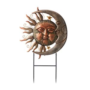 36.25 in. H Metal Sun and Moon Garden Stake or Wall Decor (KD)