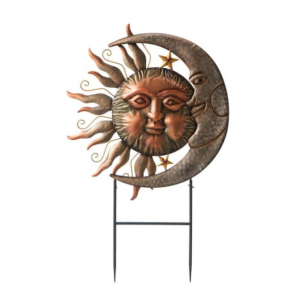 Glitzhome 36.25 in. H Metal Sun and Moon Garden Stake or Wall ...