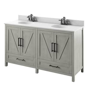 60 in. W x 20 in. D x 38 in. H Rustic Bath Vanity in Fairfax Oak with White Vanity Top and White Basin