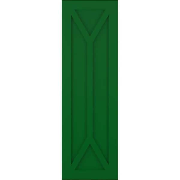 Ekena Millwork 12 in. x 30 in. Flat Panel True Fit PVC San Carlos Mission Style Fixed Mount Shutters Pair in Viridian Green