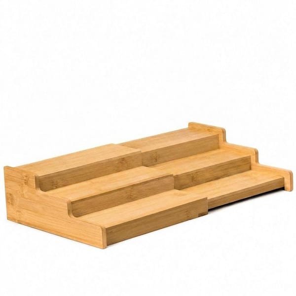 3-Tier Expandable Bamboo Spice Rack Organizer, Adjustable Width for Cabinet, Pantry and Cupboard
