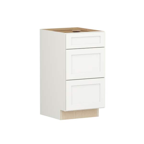 SIMPLY WOODMARK PRO Shaker Full Overlay 18 in. W x 20.75 in. D x 34.5 in. H Plywood Assembled Vanity Drawer Base Bath Cabinet in Linen White