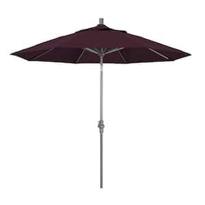 9 ft. Hammertone Grey Aluminum Market Patio Umbrella with Collar Tilt Crank Lift in Purple Pacifica