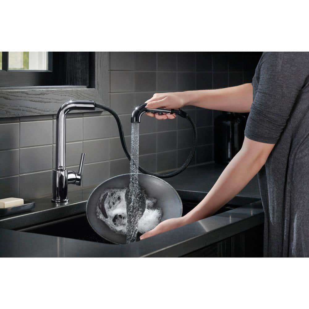 Polished Chrome Pull-Out Kitchen Faucet with Spray