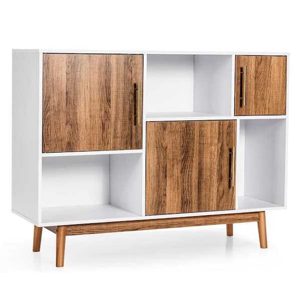 Bunpeony White and Engineered Wood 40 in. Kitchen Pantry Organizers Sideboard Storage Cabinet with Storage Compartments
