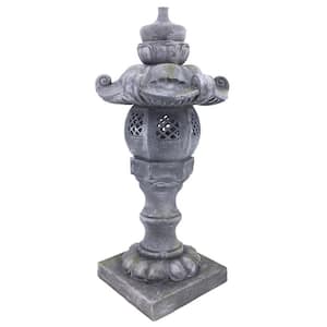 36 in. Grey Stone Lantern -Garden Statue