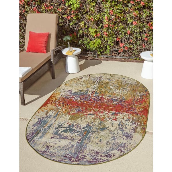 Multi 3 ft. 3 in. x 5 ft. 3 in.Outdoor Modern Crumpled Area Rug