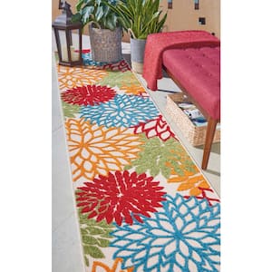 Aloha Green 2 ft. x 10 ft. Kitchen Runner Floral Modern Indoor/Outdoor Patio Area Rug