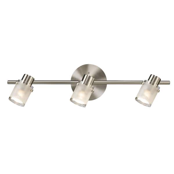 CANARM Cole 22.5 in. 3-Light Brushed Nickel Track Lighting Fixture with Frosted Glass Shades