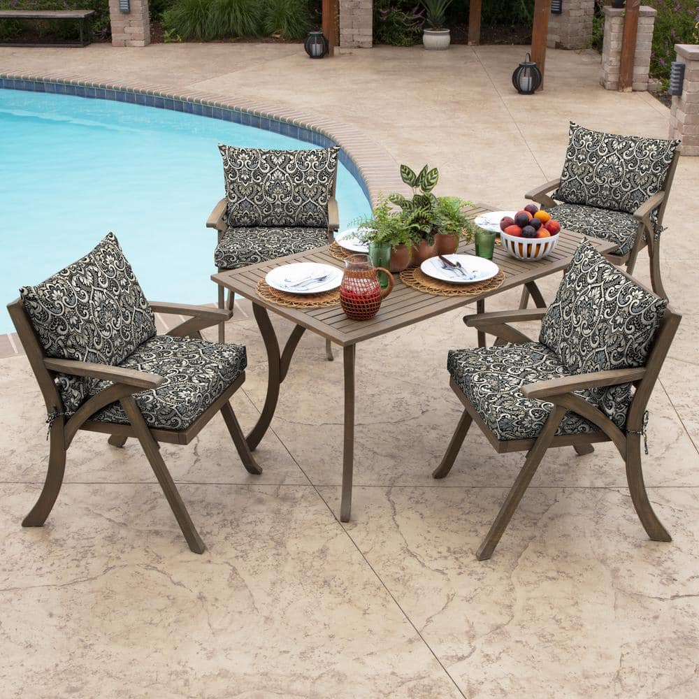 Aurora Damask Black 21" Outdoor Dining Chair Cushion Set
