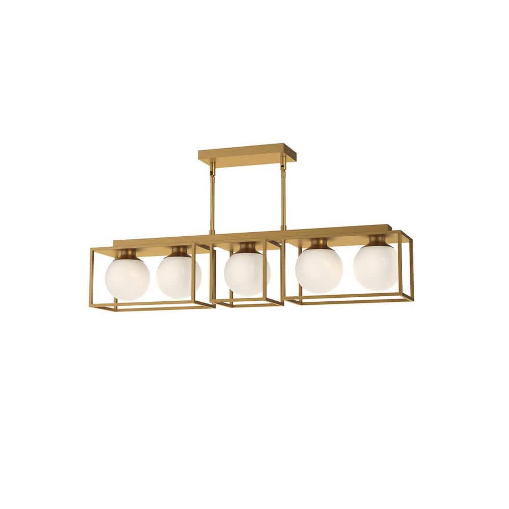 Amelia Aged Gold and Matte Black 5-Light Island Pendant