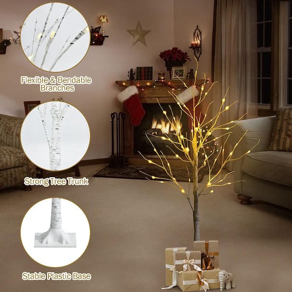 4 ft. White Pre-Lit Twig Birch Artificial Christmas Tree for Christmas Holiday with 48 LED Lights