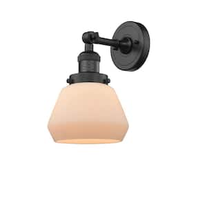 Franklin Restoration Fulton 7 in. 1-Light Matte Black Wall Sconce with Matte White Glass Shade