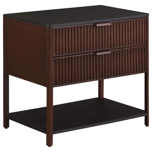 Coaster Zimmerlee 28 in. Black and Rust Brown Rectangular Wood Side Table with Shelf and Drawer