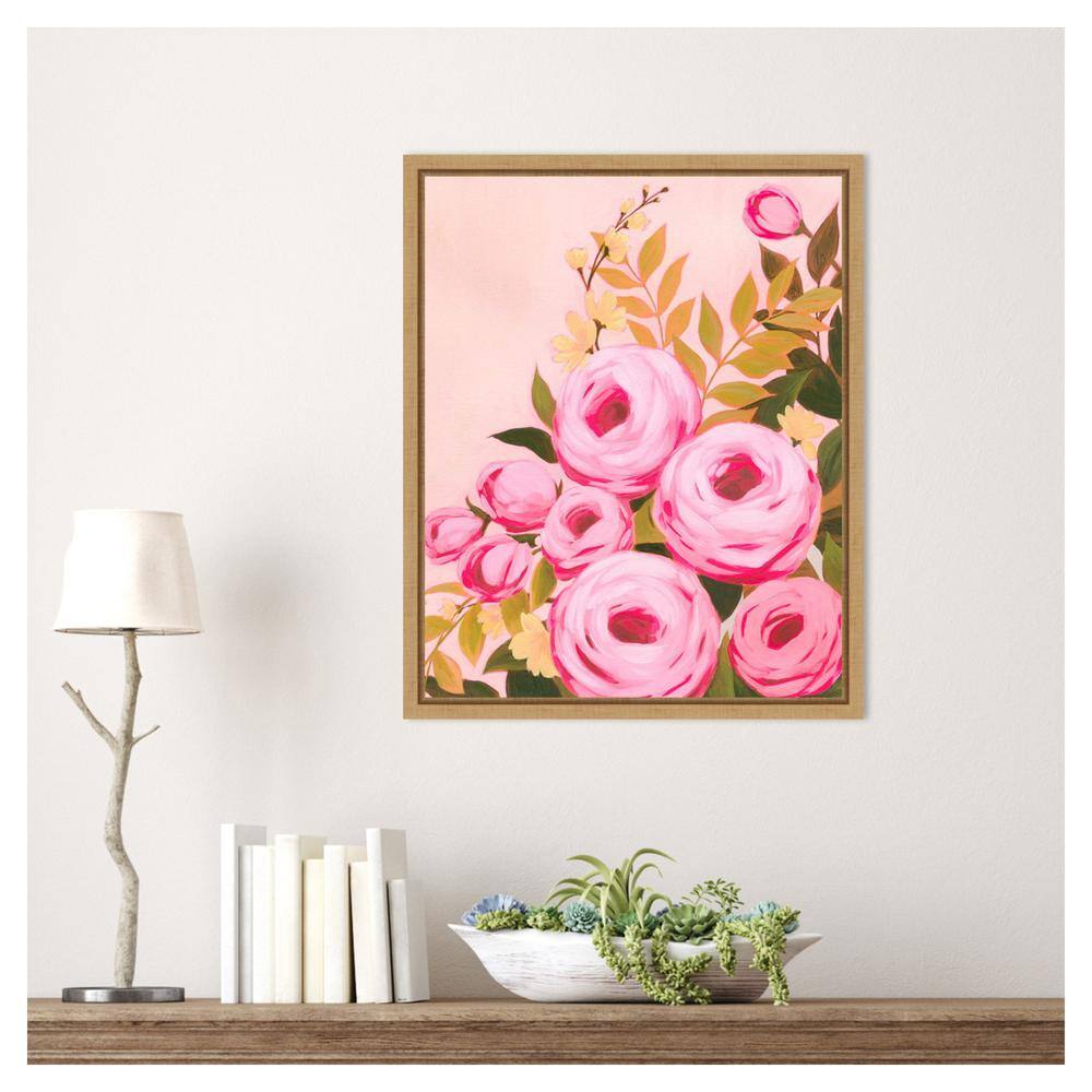 Vibrant Roses II Pink Floral Canvas Art with Maple Frame