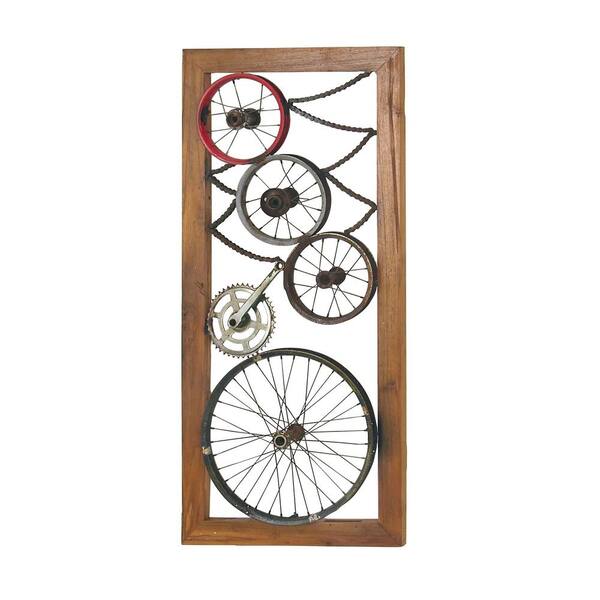 Litton Lane Brown Recycled Teak Industrial Wall Decor 47 in. x 22 in.